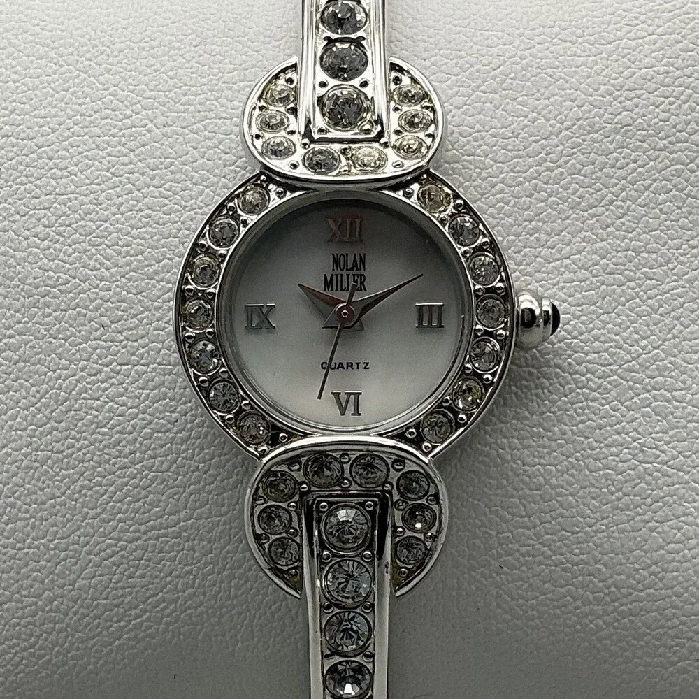 Nolan Miller Womens Watch 21mm Silver Tone MOP Dial Bangle Crystals 7